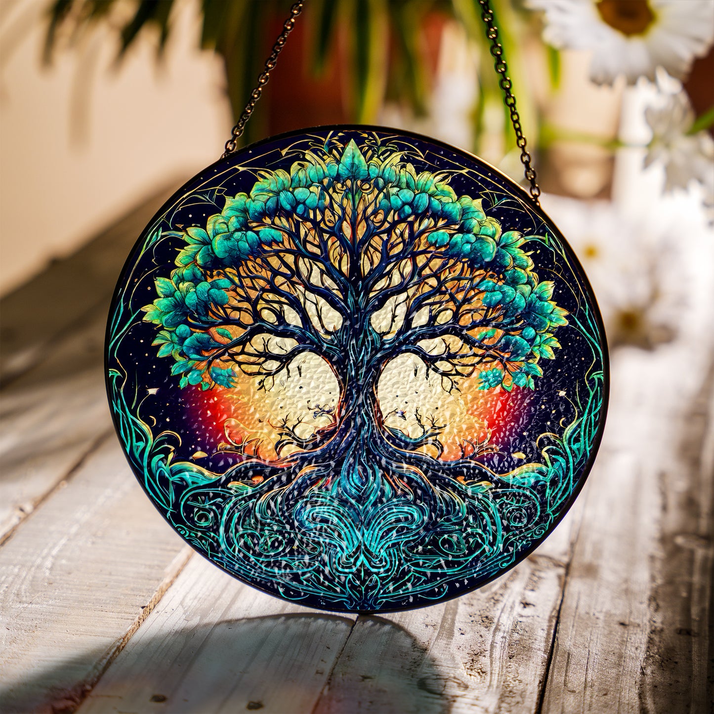 Celestial Yggdrasil - Viking Stained Glass Hanging Ornament