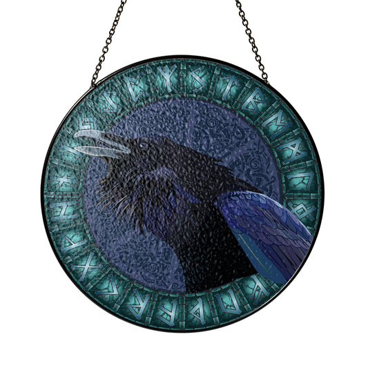 Mystic Raven Rune - Viking Stained Glass Hanging Ornament