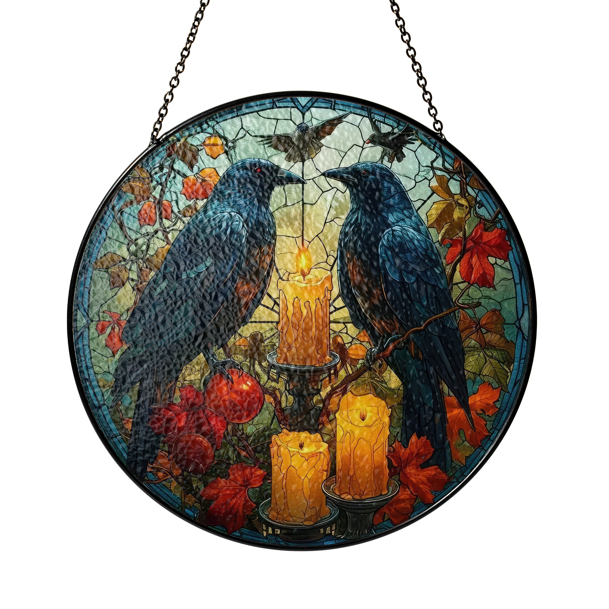 Huginn and Muninn Raven - Viking Stained Glass Hanging Ornament