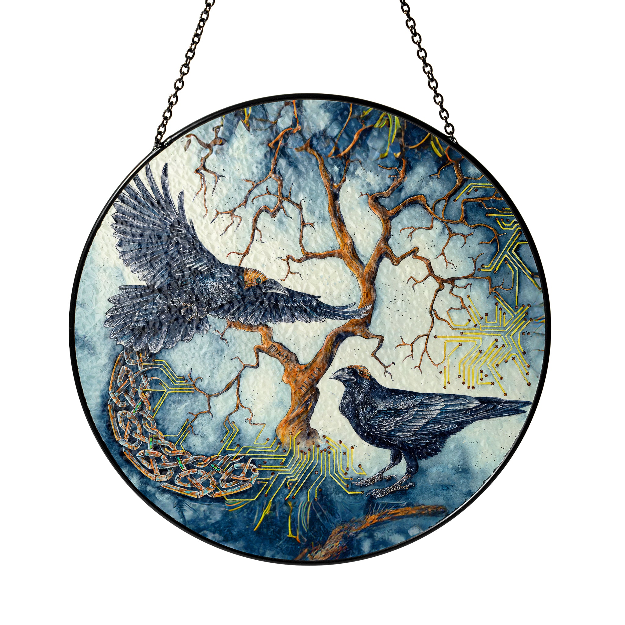 Yggdrasil Ravens - Viking Stained Glass Hanging Ornament