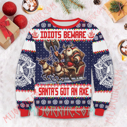 Idiot Beware - Viking Ugly Christmas Sweater