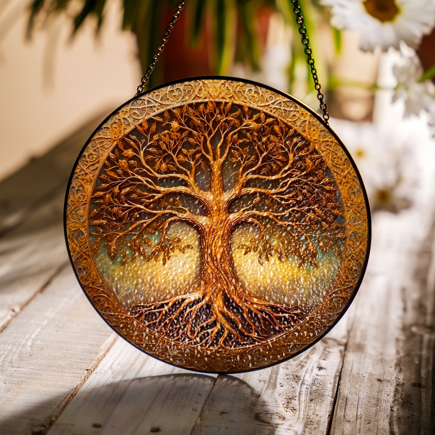 Yggdrasil Eternal - Viking Stained Glass Hanging Ornament