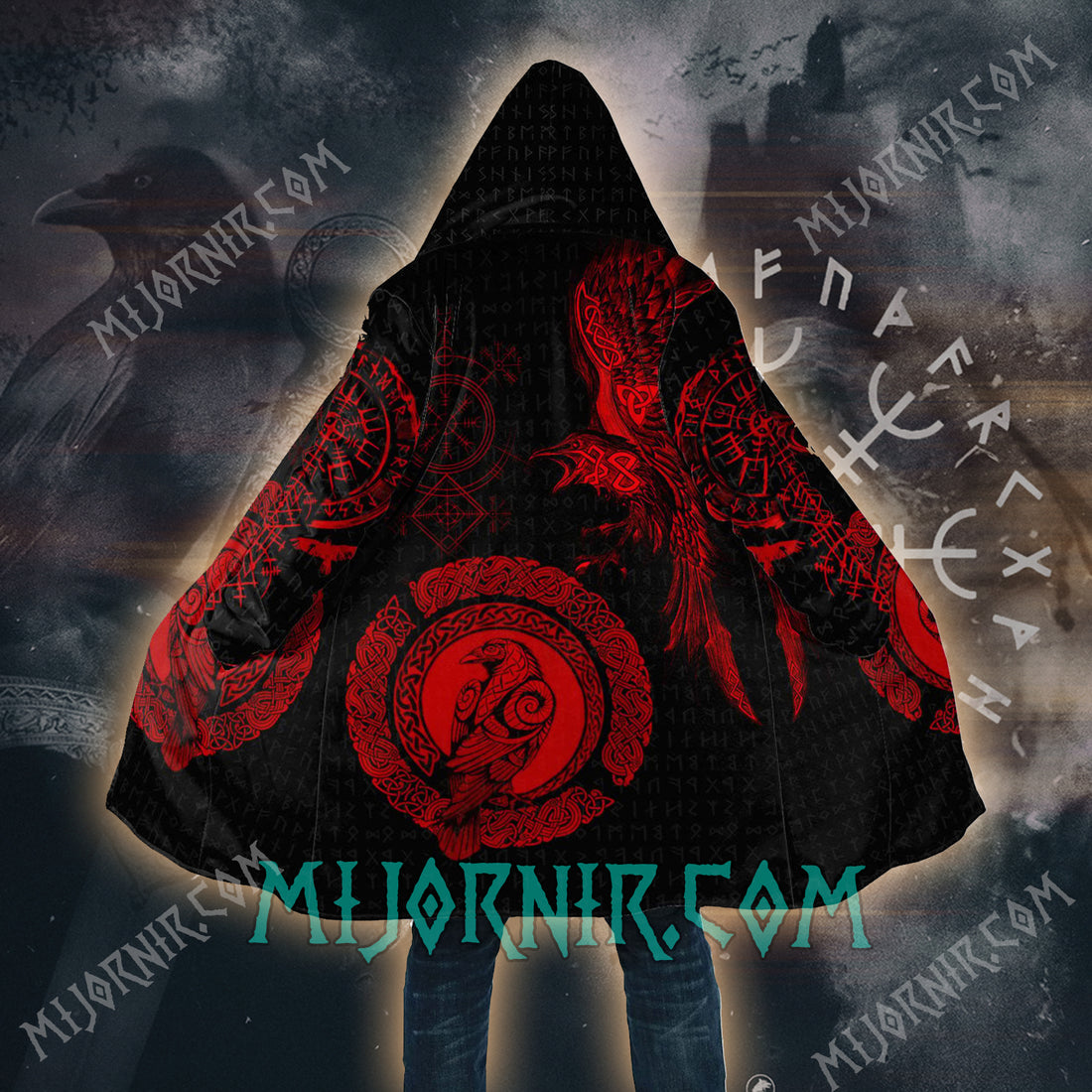 Crimson Ravens of Valhalla - Viking Hooded Cloak