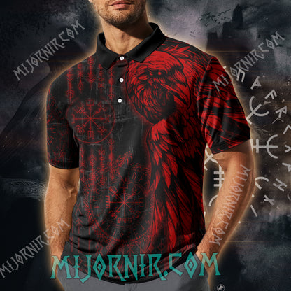 Red Raven Viking Nordic Runes Polo Shirt