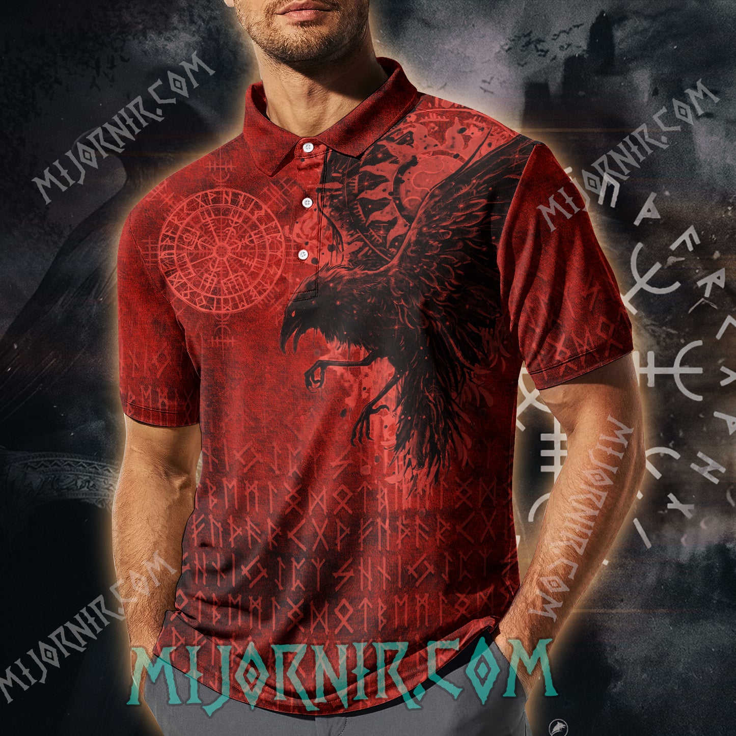 Odin's Raven Ancient Runes Polo shirt