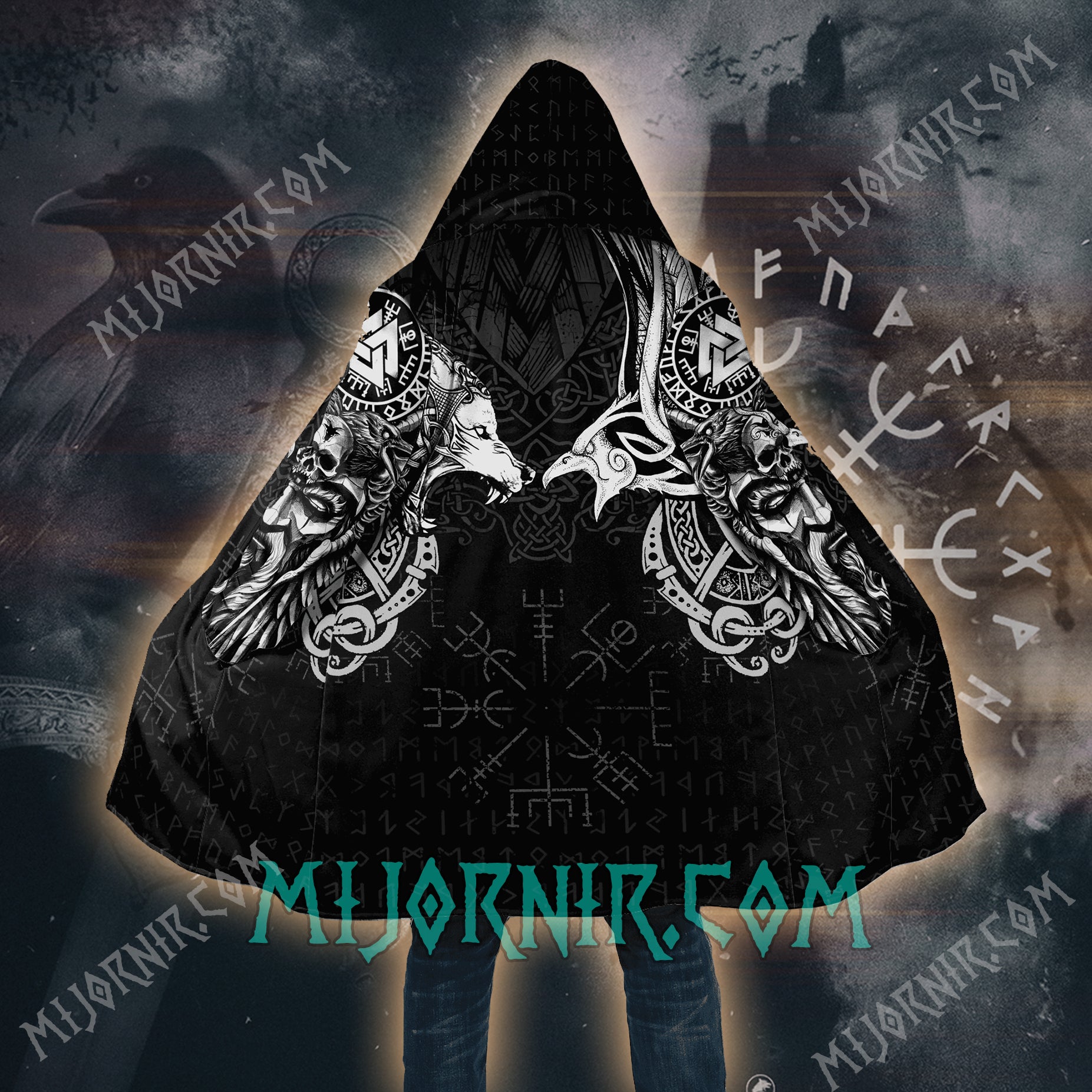 Twin Wolves of Asgard - Viking Hooded Cloak