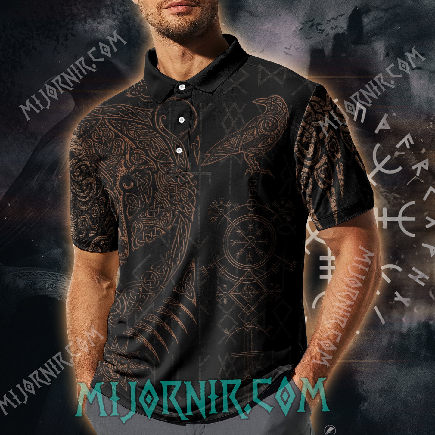 Norse Raven Viking Polo Shirt - All-Over Print Casual Wear