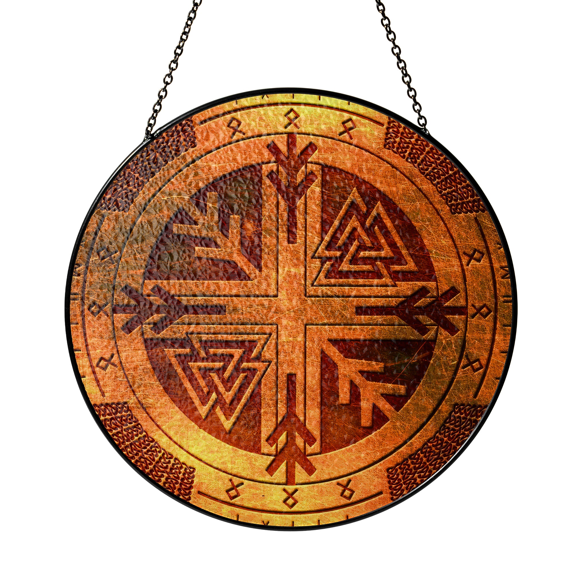 Viking Compass & Valknut - Viking Stained Glass Hanging Ornament