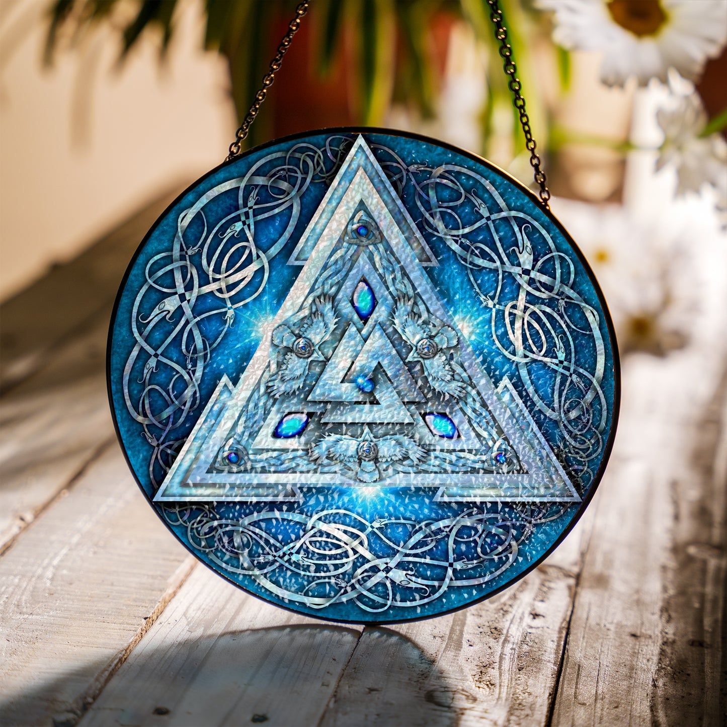 Frosted Valknut - Viking Stained Glass Hanging Ornament