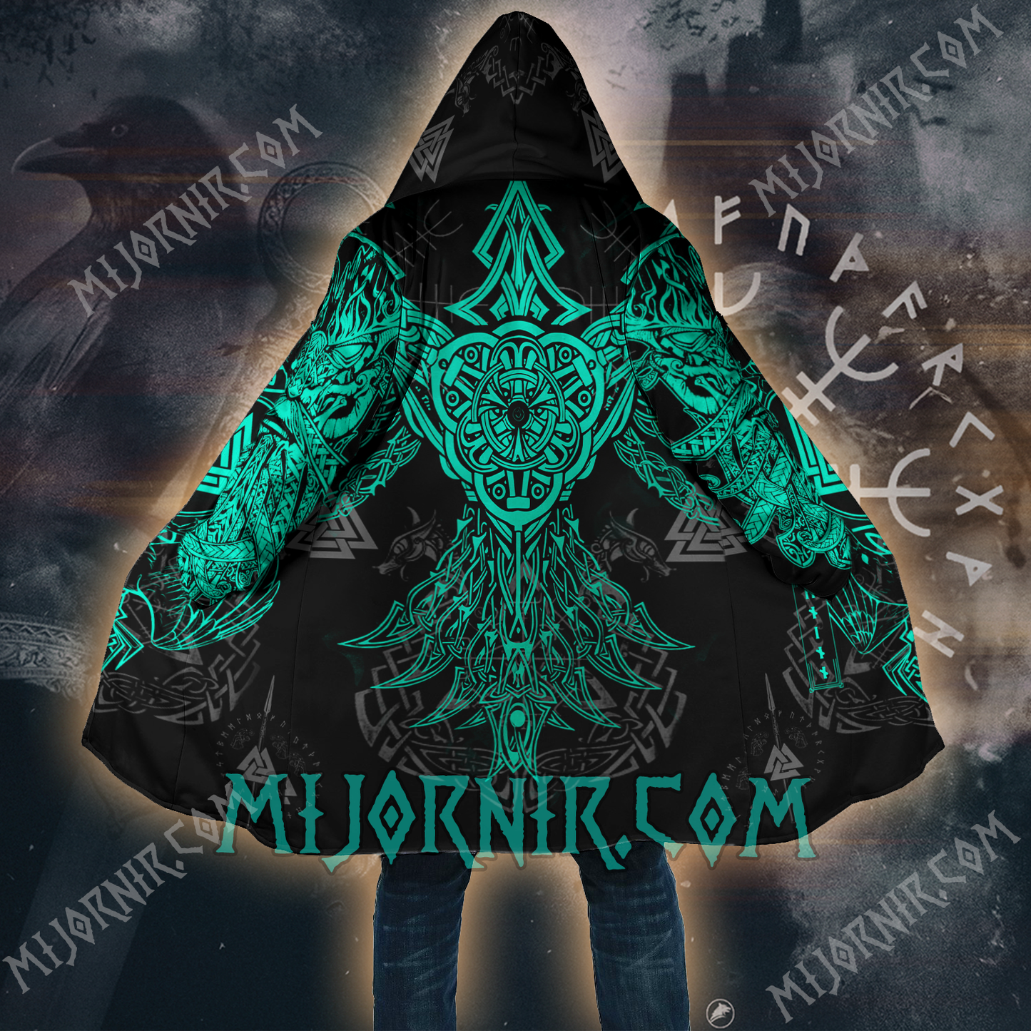 Odin's Raven Guardian - Viking Hooded Cloak