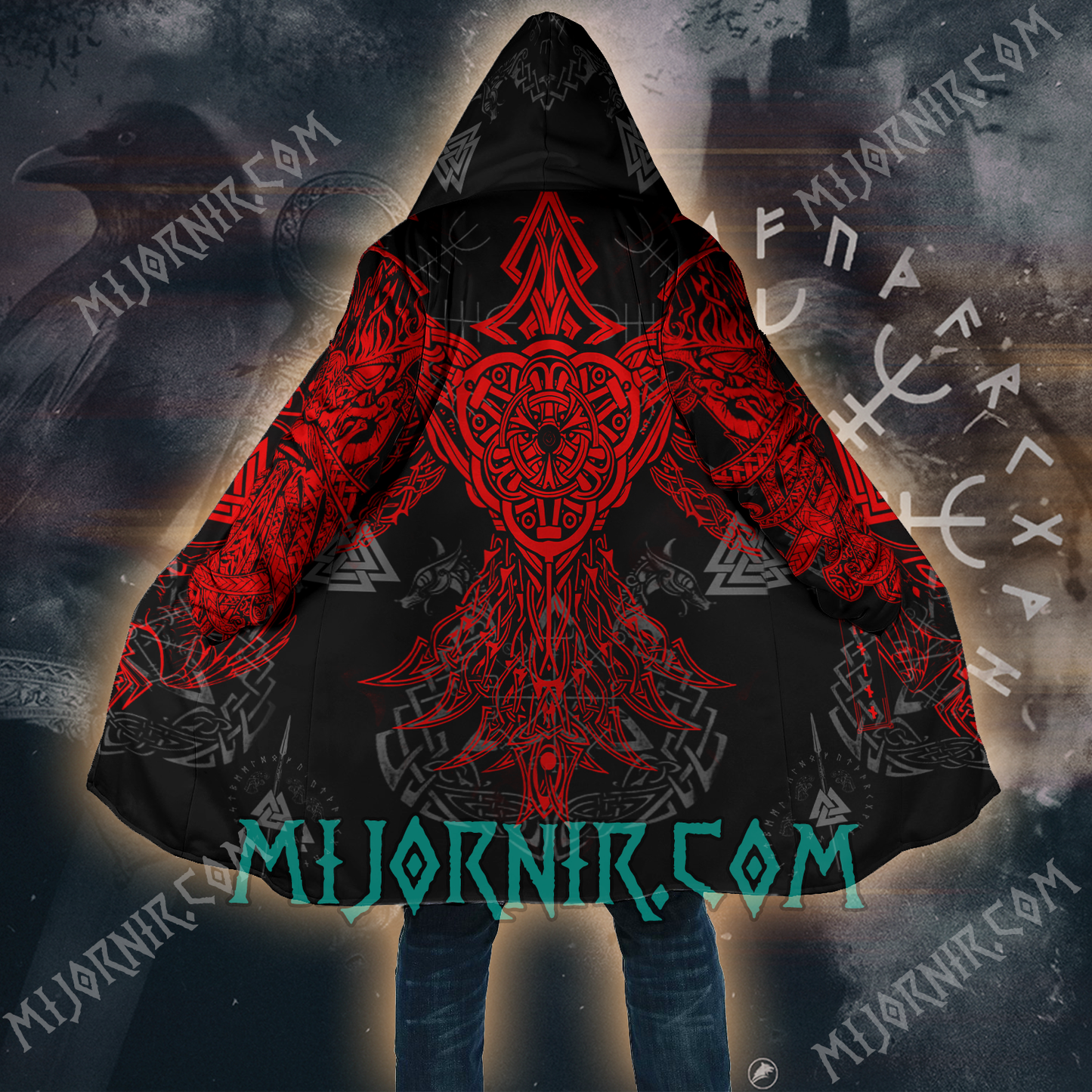 Odin's Raven Guardian - Viking Hooded Cloak