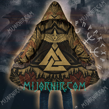 Golden Valknut Glory - Viking Hooded Cloak