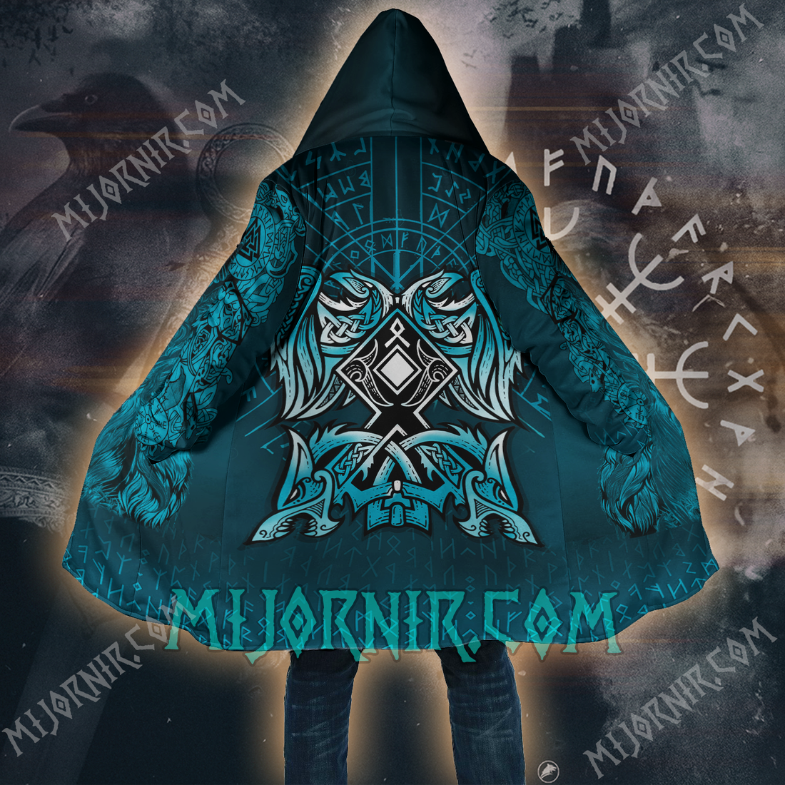 Viking Wolves & Raven - Viking Hooded Cloak