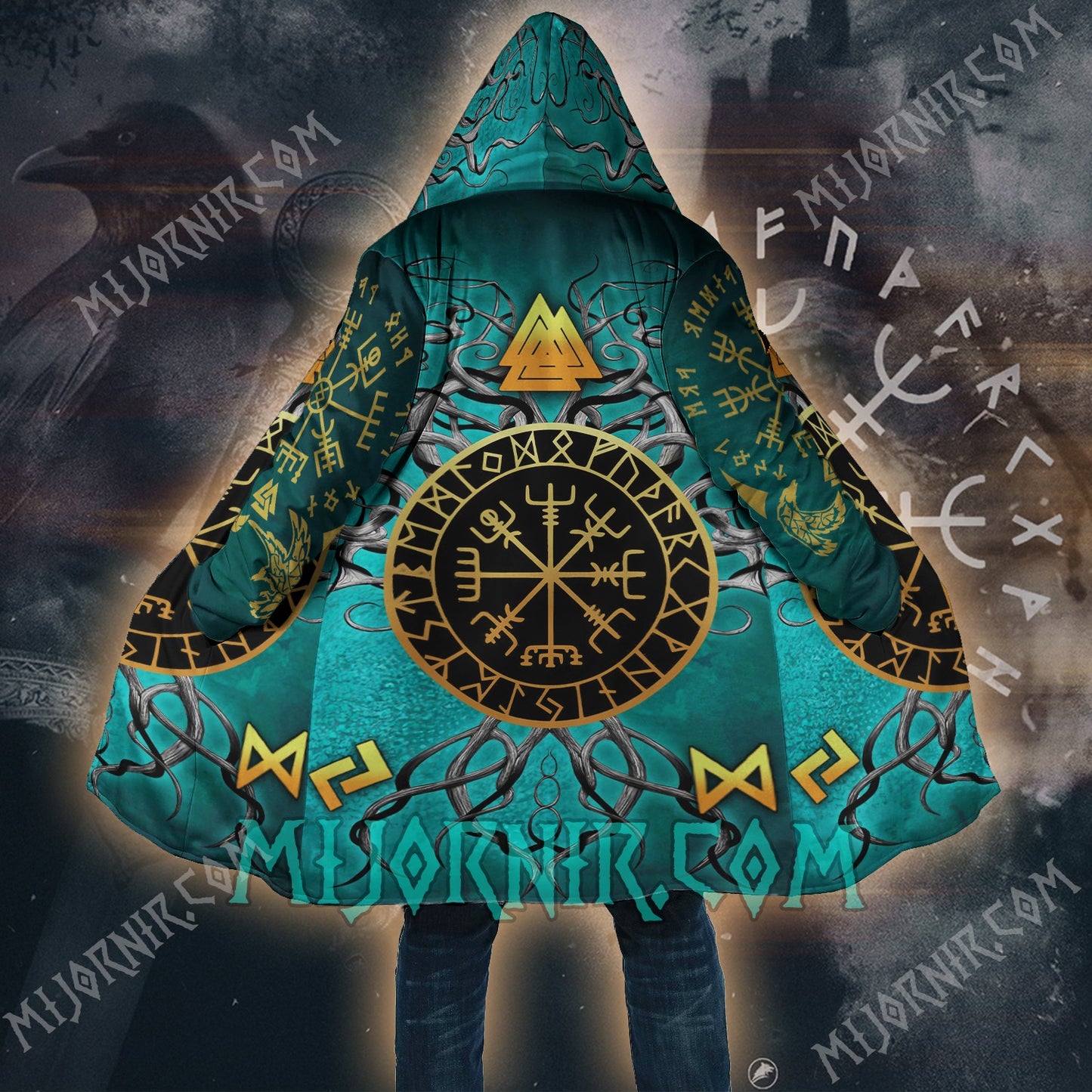 Vegvisir & Valknut - Viking Hooded Cloak