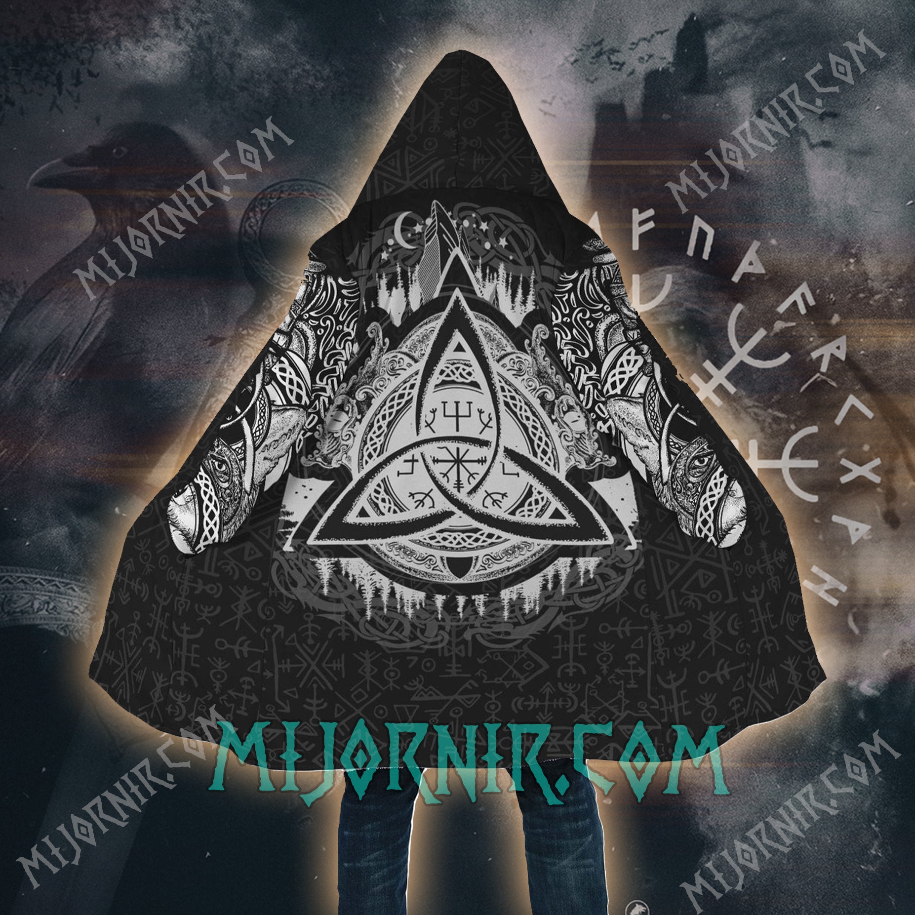 Valknut Embrace - Viking Hooded Cloak