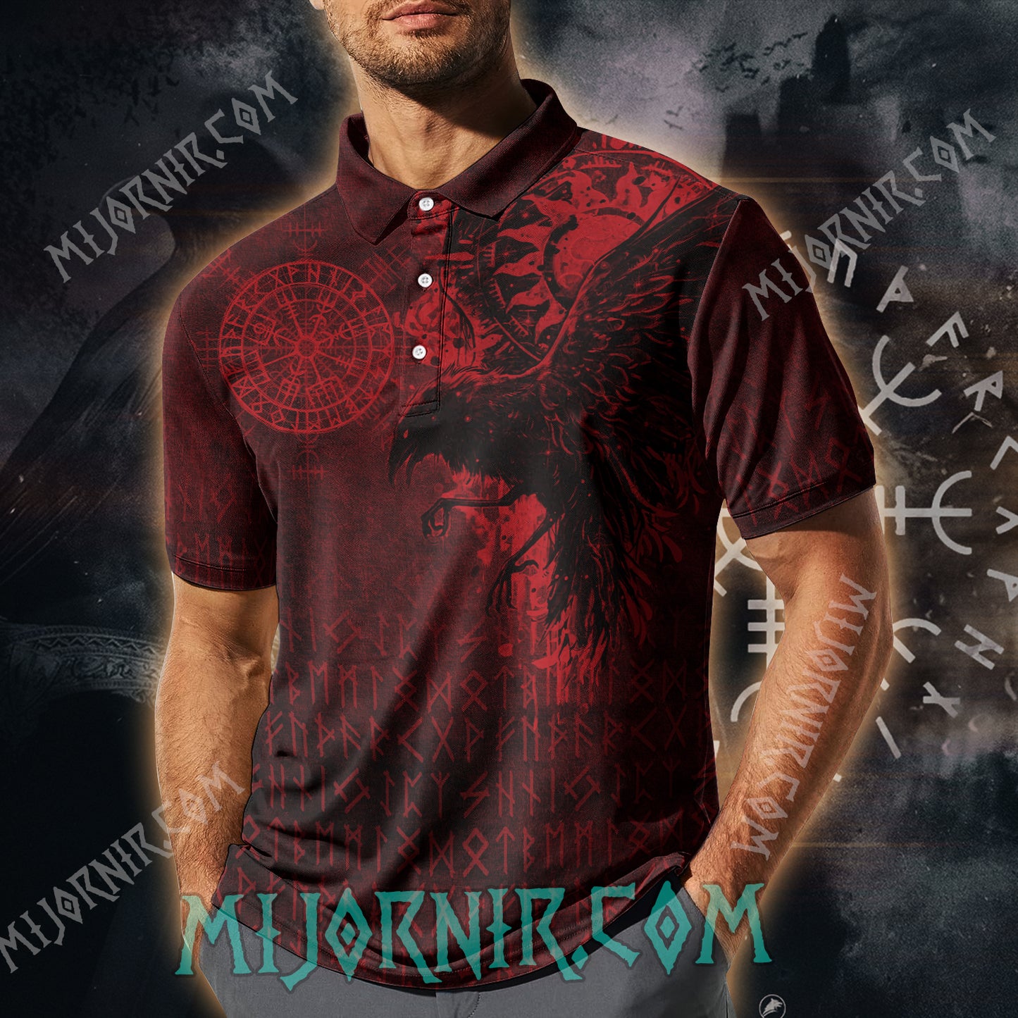 Odin's Raven Ancient Runes Polo shirt