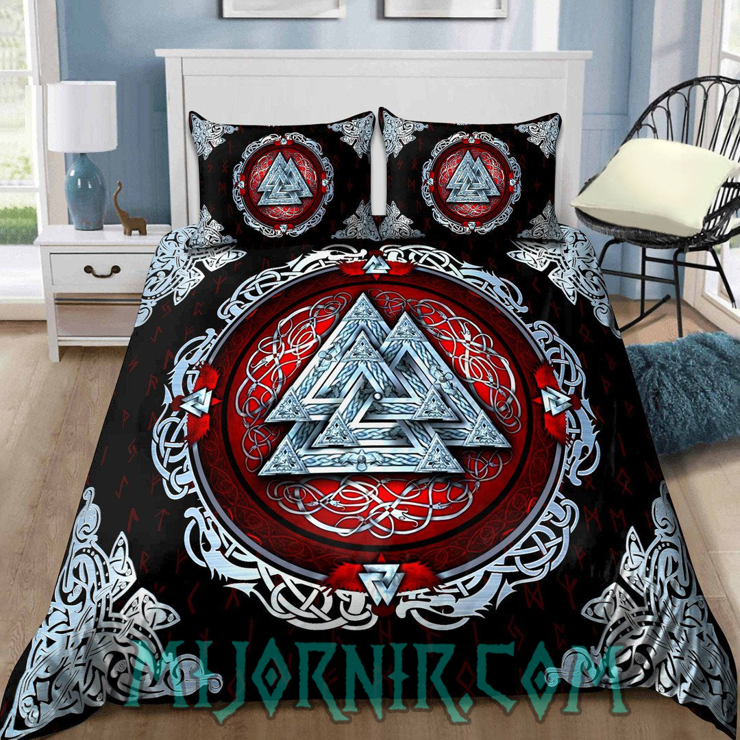 Silver Valknut Emblem - Viking Bedding Set