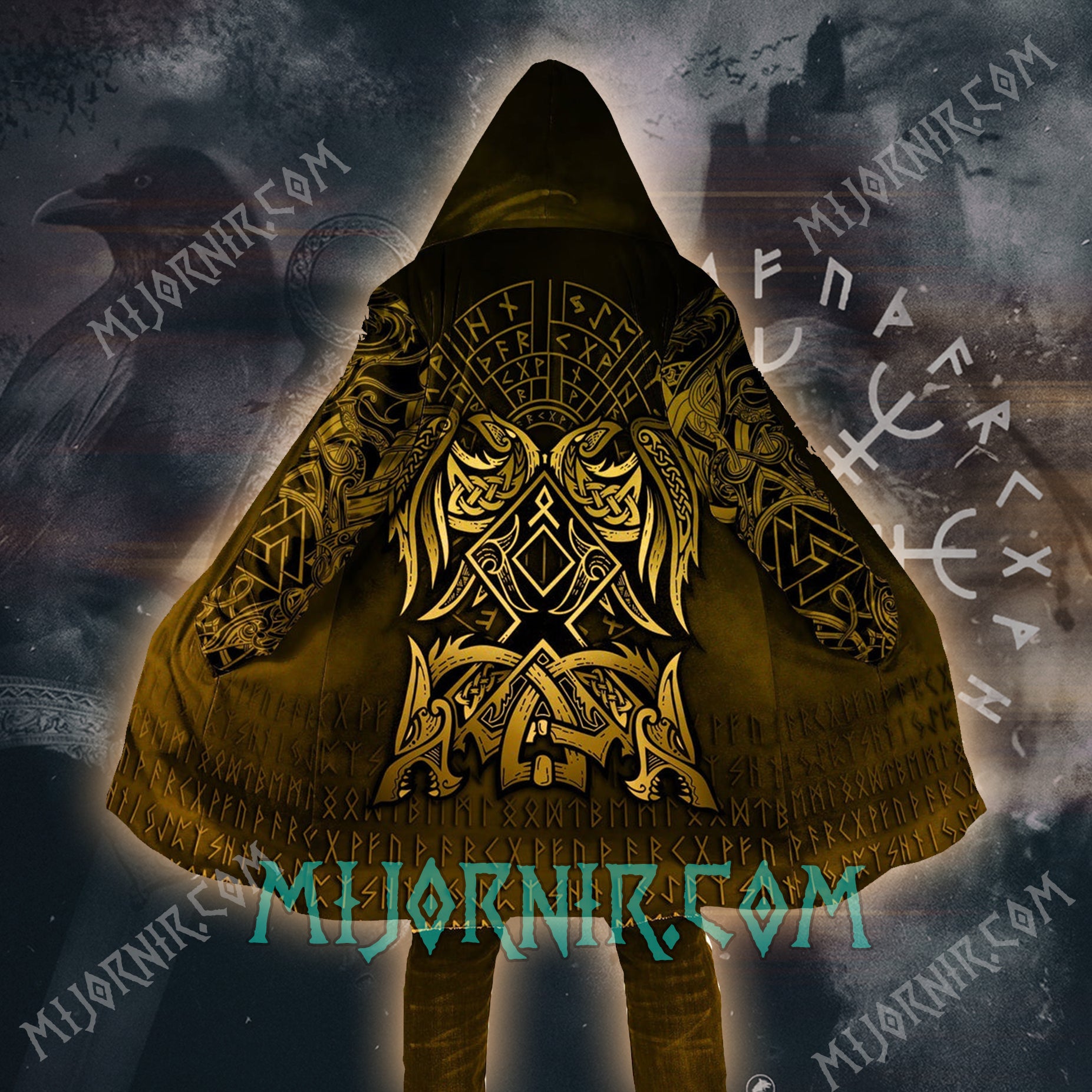 Golden Valknut - Viking Hooded Cloak