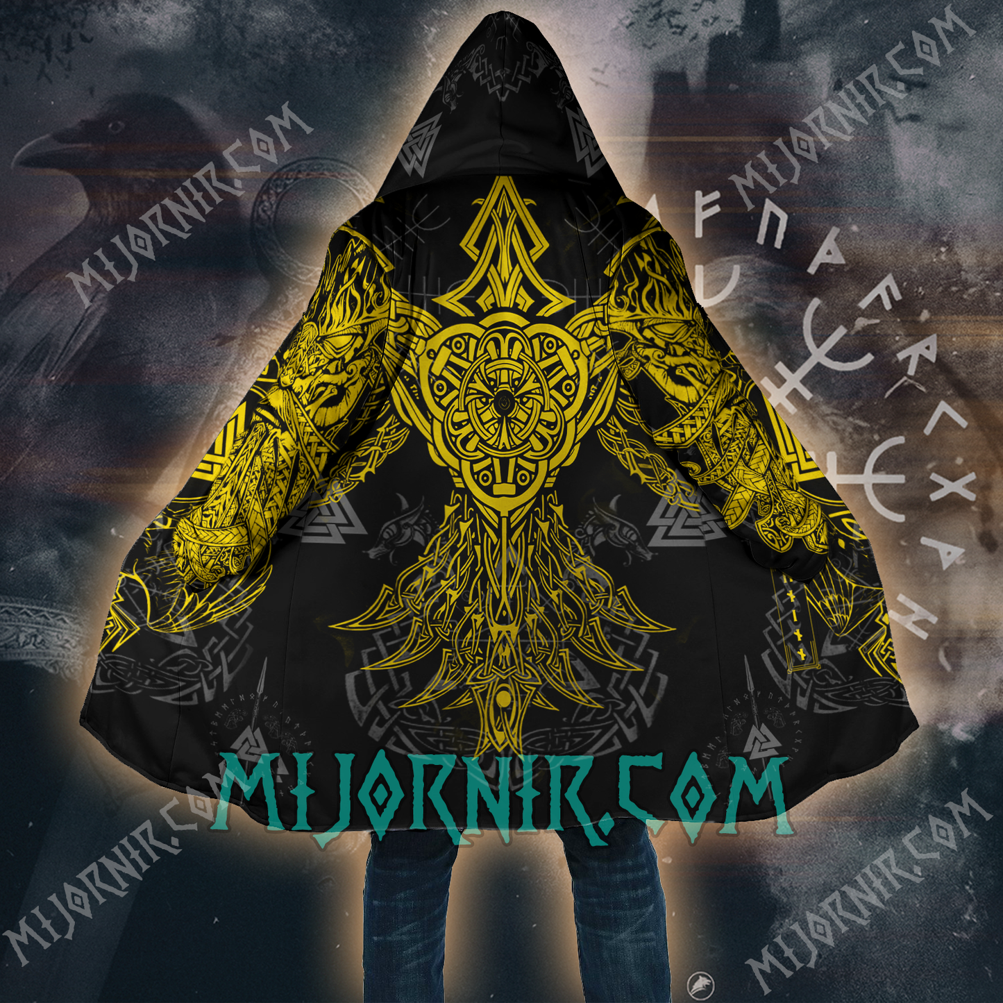 Odin's Raven Guardian - Viking Hooded Cloak