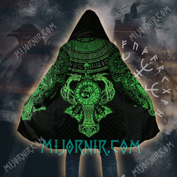 Emerald Rune Guardian - Viking Hooded Cloak