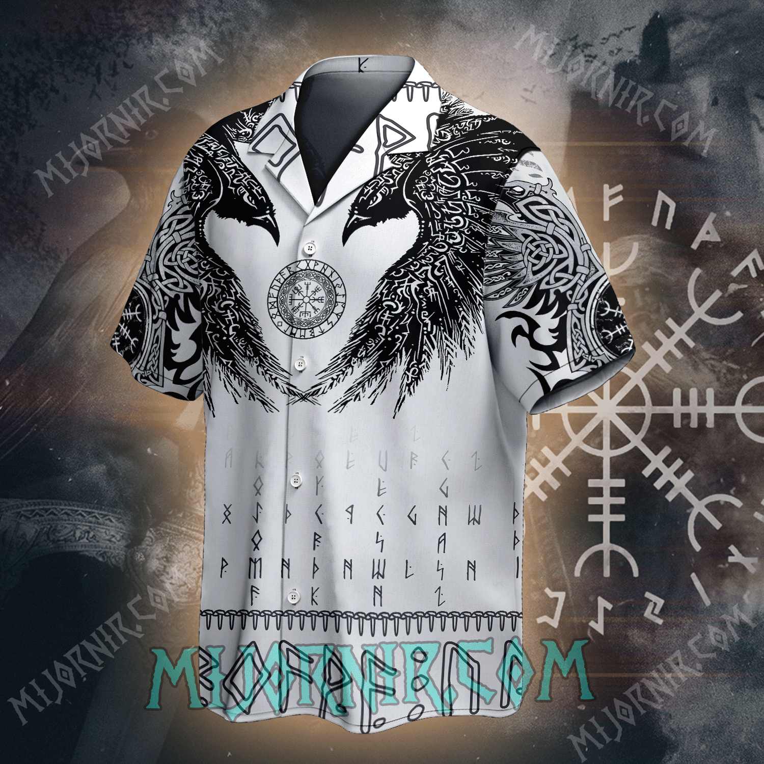 Viking Black Runic Raven Scandinavian – Hawaii Shirt