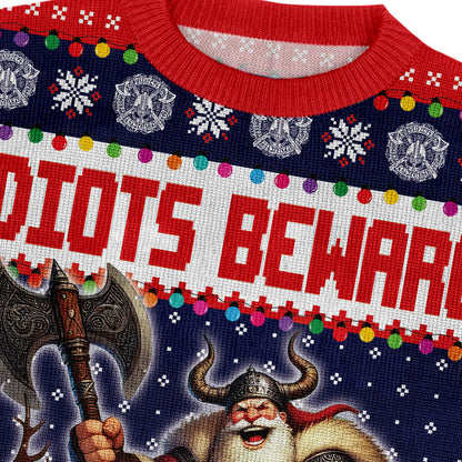 Idiot Beware - Viking Ugly Christmas Sweater