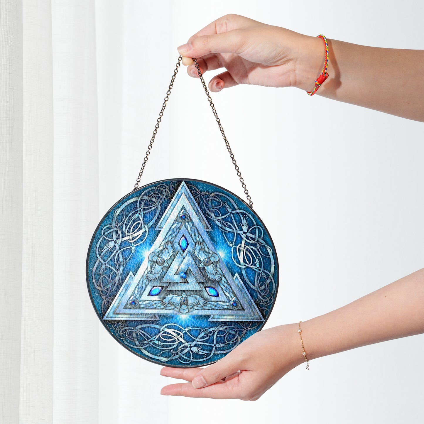 Frosted Valknut - Viking Stained Glass Hanging Ornament