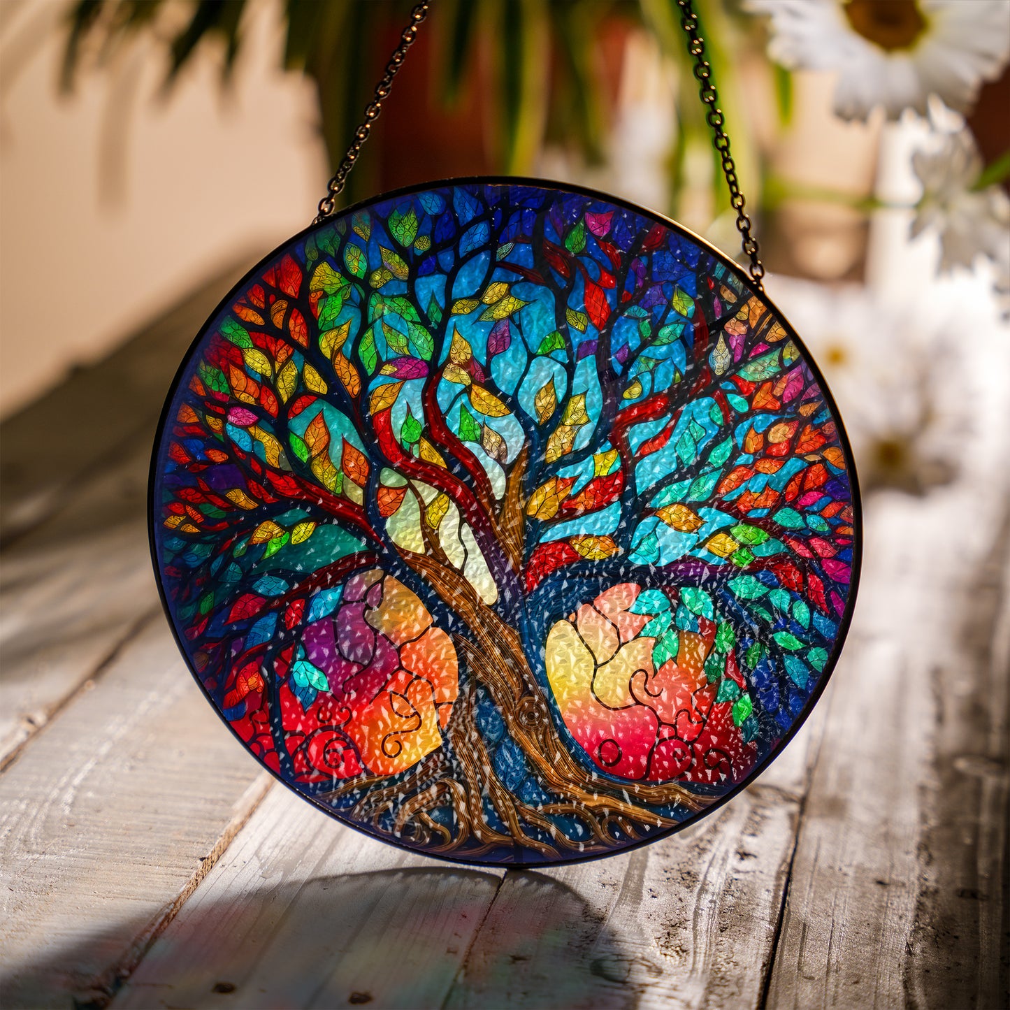 Rainbow Yggdrasil - Viking Stained Glass Hanging Ornament