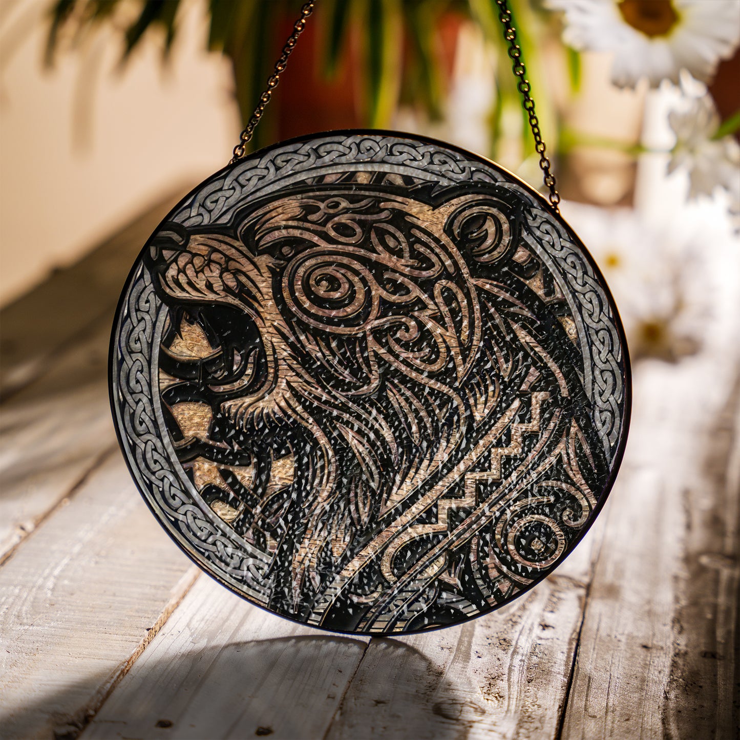 Fierce Nordic Beast - Viking Stained Glass Hanging Ornament