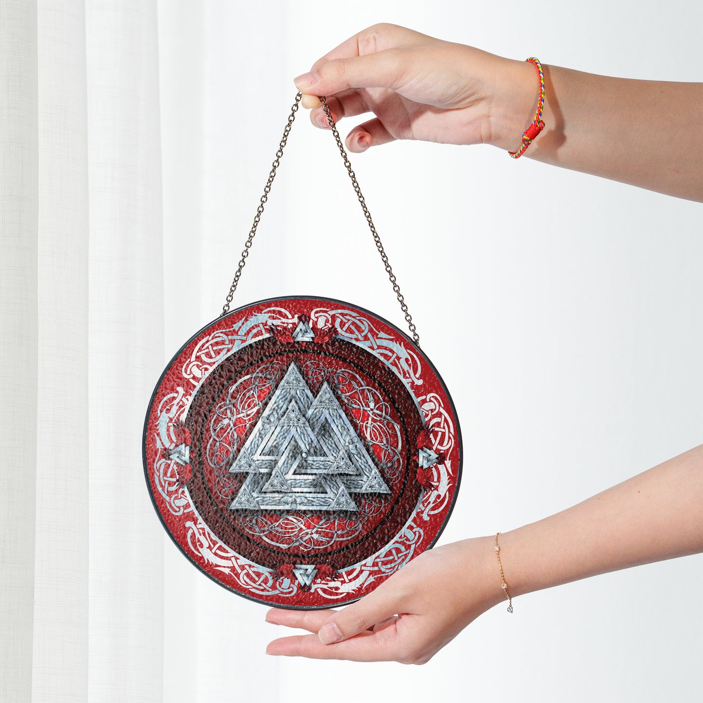 Viking Valknut Stained Glass Hanging Ornament