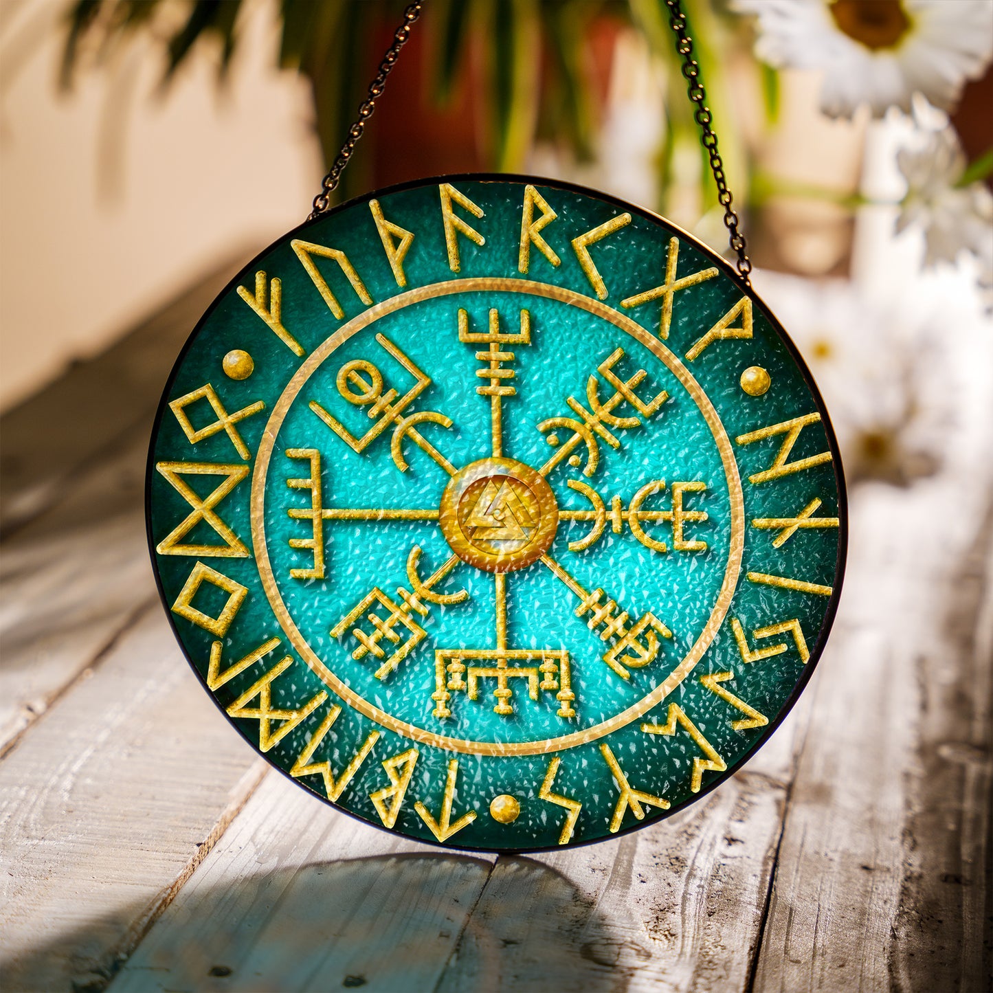 Runic Compass - Viking Stained Glass Hanging Ornament