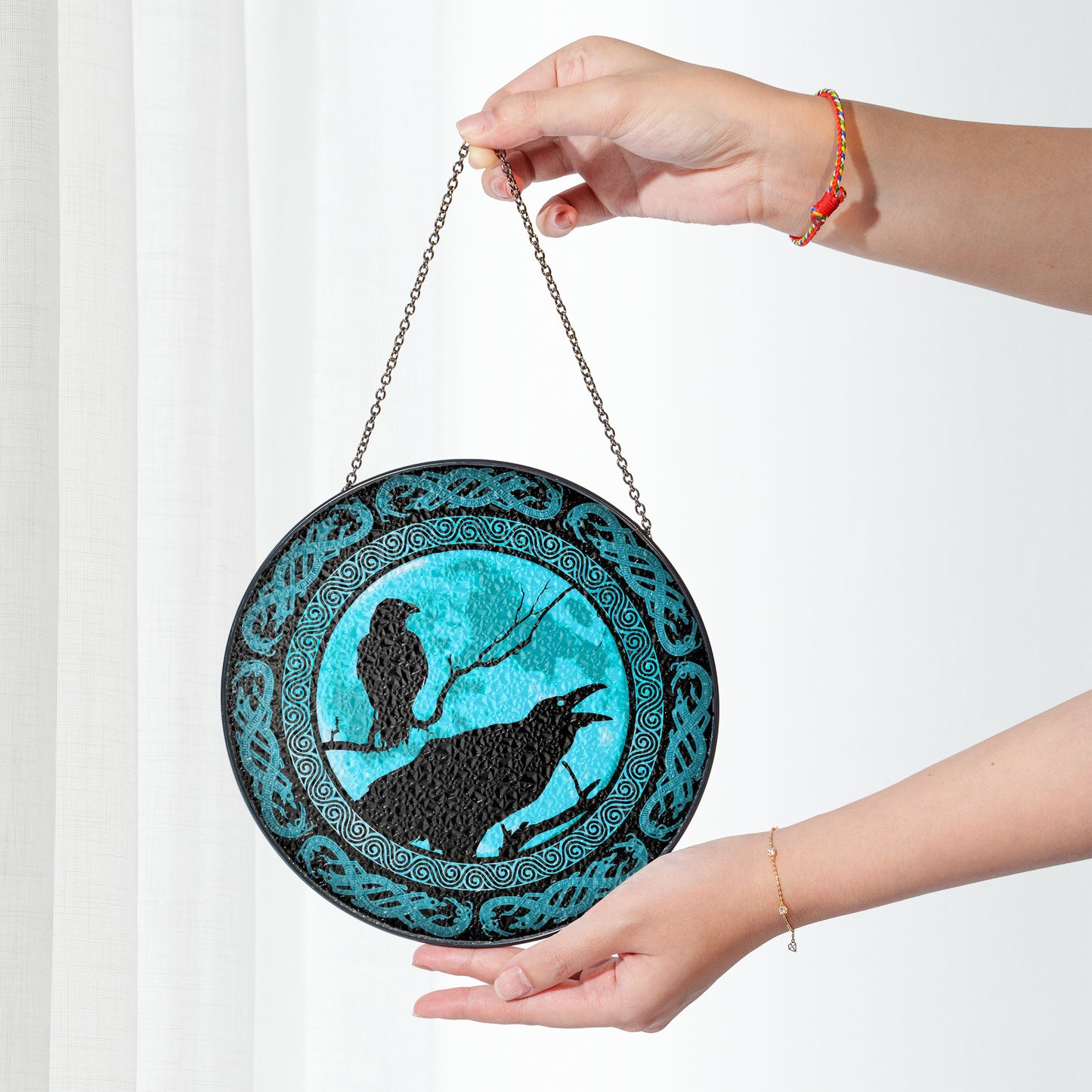 Huginn & Muninn Silhouette - Viking Stained Glass Hanging Ornament