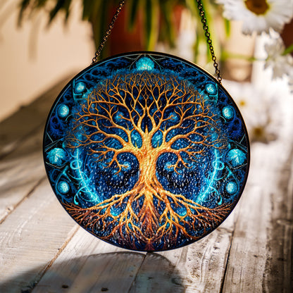 Cosmic Yggdrasil - Viking Stained Glass Hanging Ornament