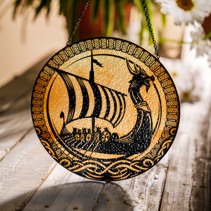 Drakkar Voyage - Viking Stained Glass Hanging Ornament