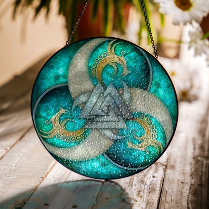 Valknut Triskelion - Viking Stained Glass Hanging Ornament