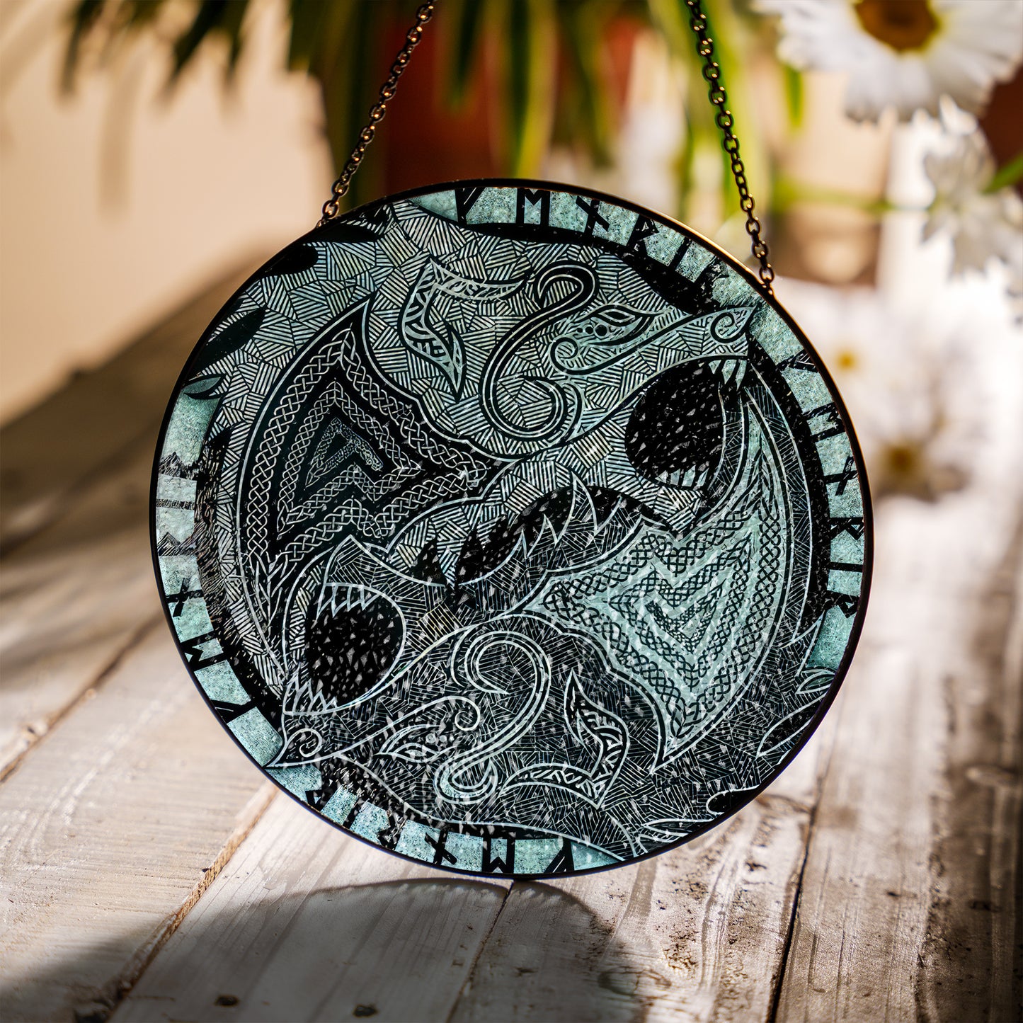 Fenrir’s Fury - Viking Stained Glass Hanging Ornament