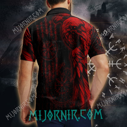 Red Raven Viking Nordic Runes Polo Shirt