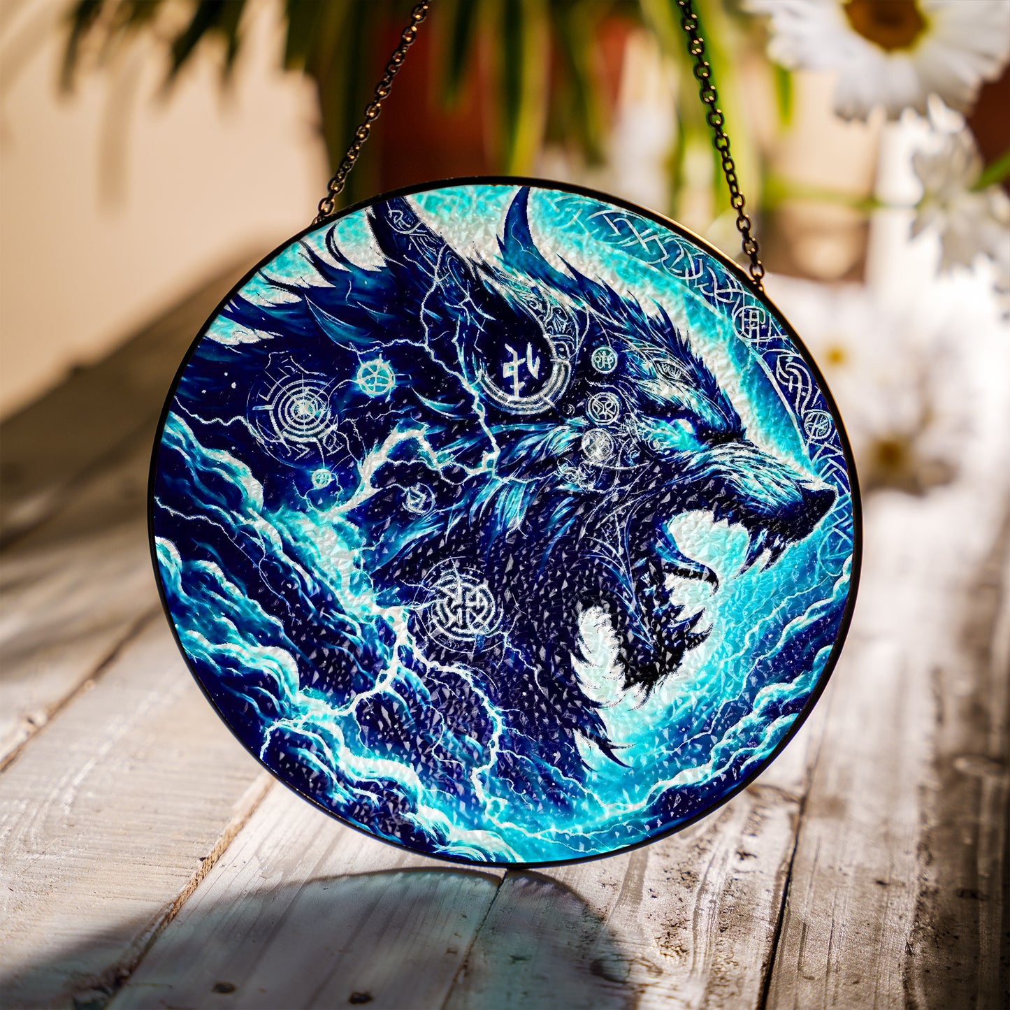 Storm Wolf Spirit - Viking Stained Glass Hanging Ornament