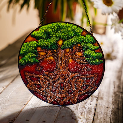 Celtic Yggdrasil - Viking Stained Glass Hanging Ornament