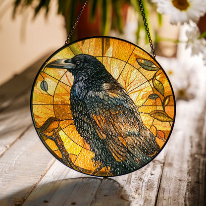 Golden Raven - Viking Stained Glass Hanging Ornament