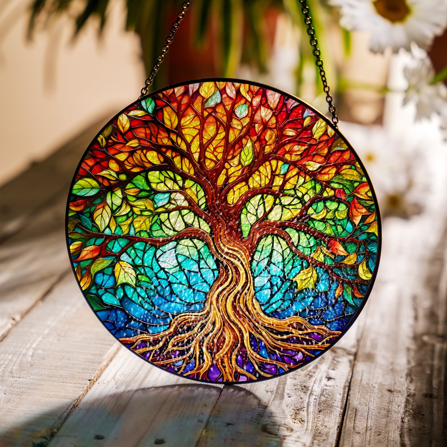 Yggdrasil Rainbow - Viking Stained Glass Hanging Ornament