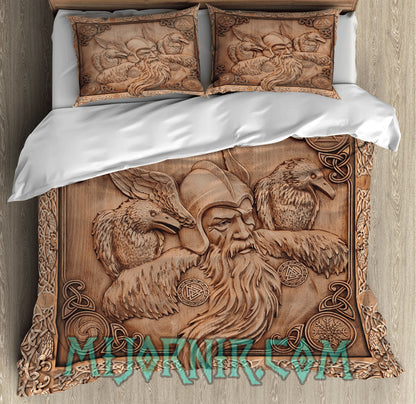 Odin's Wisdom Carved - Viking Duvet Cover