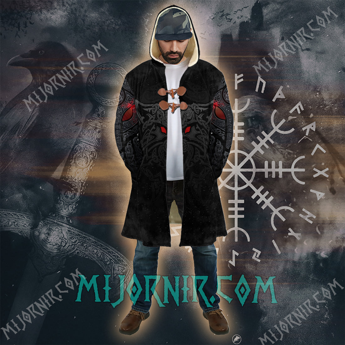 Raven & Wolf Fury - Viking Hooded Cloak