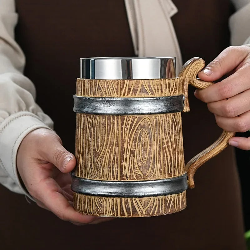 Viking Style Wood Grain Beer Mug