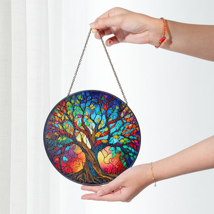 Rainbow Yggdrasil - Viking Stained Glass Hanging Ornament