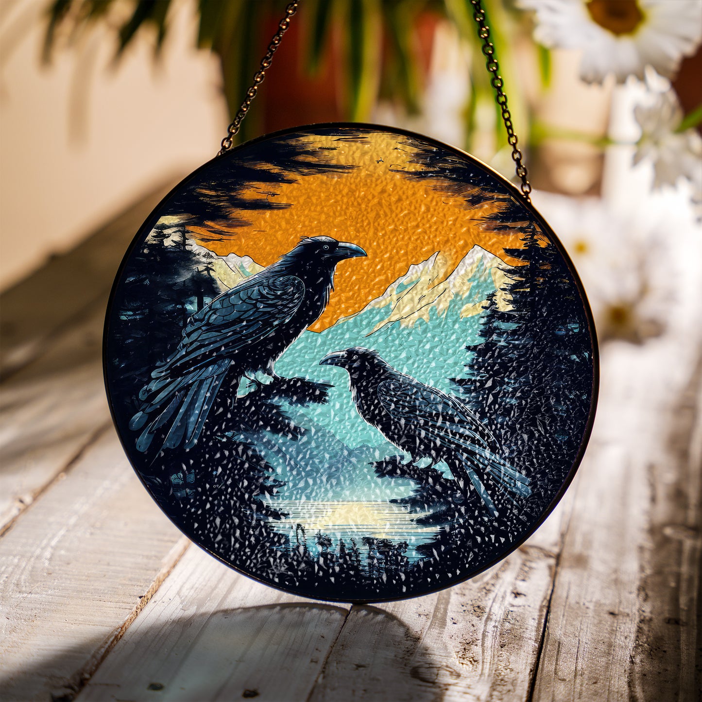 Mountain Ravens - Viking Stained Glass Hanging Ornament