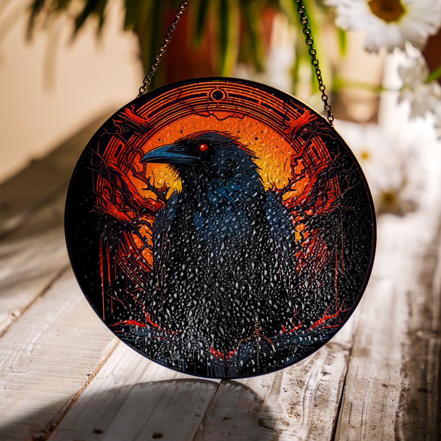 Raven of the Underworld - Viking Stained Glass Hanging Ornament