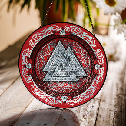 Viking Valknut Stained Glass Hanging Ornament