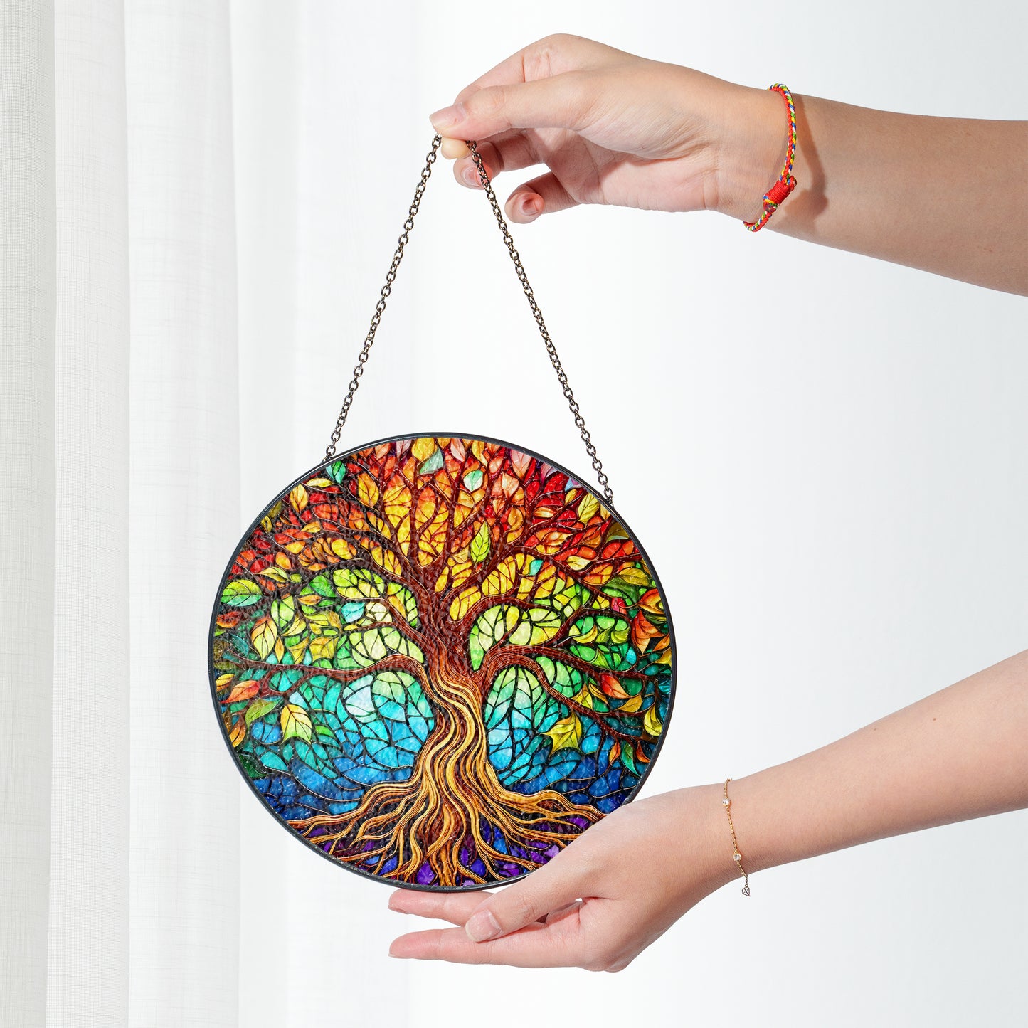 Yggdrasil Rainbow - Viking Stained Glass Hanging Ornament