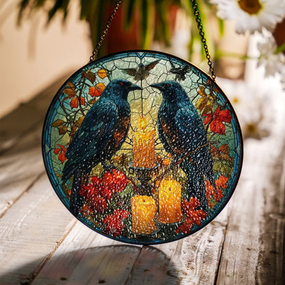 Huginn and Muninn Raven - Viking Stained Glass Hanging Ornament